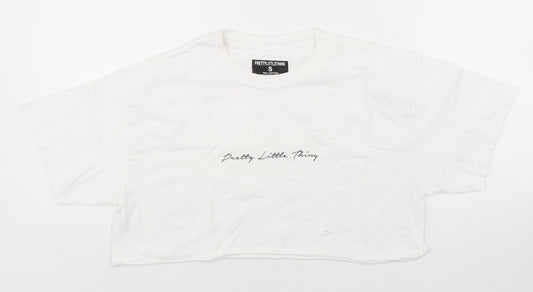 Womens UK Size S PRETTYLITTLETHING White Cropped T-Shirt