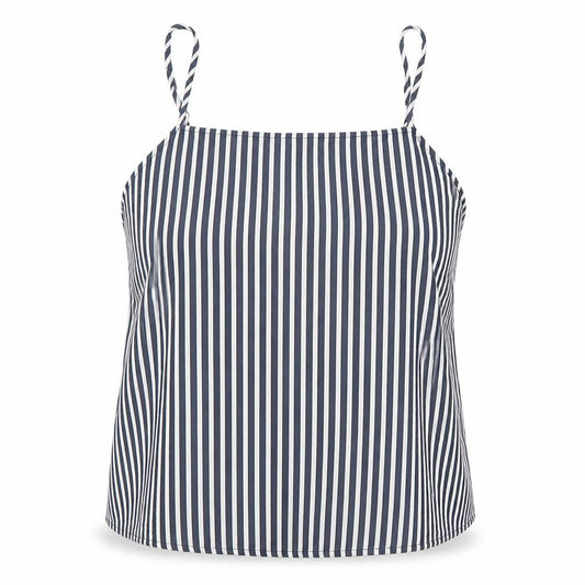 Front view of H&M women’s multicoloured striped viscose cropped tank, size UK 10, round neck