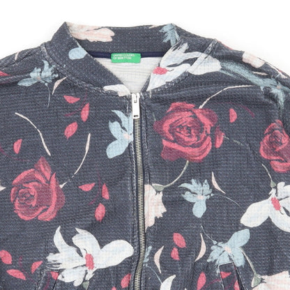 United Colors of Benetton Womens Multicoloured Floral Polyester Full Zip Sweatshirt Size L  Zip
