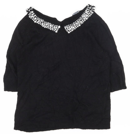 Dorothy Perkins Womens Black Collared  Nylon Pullover Jumper Size 12