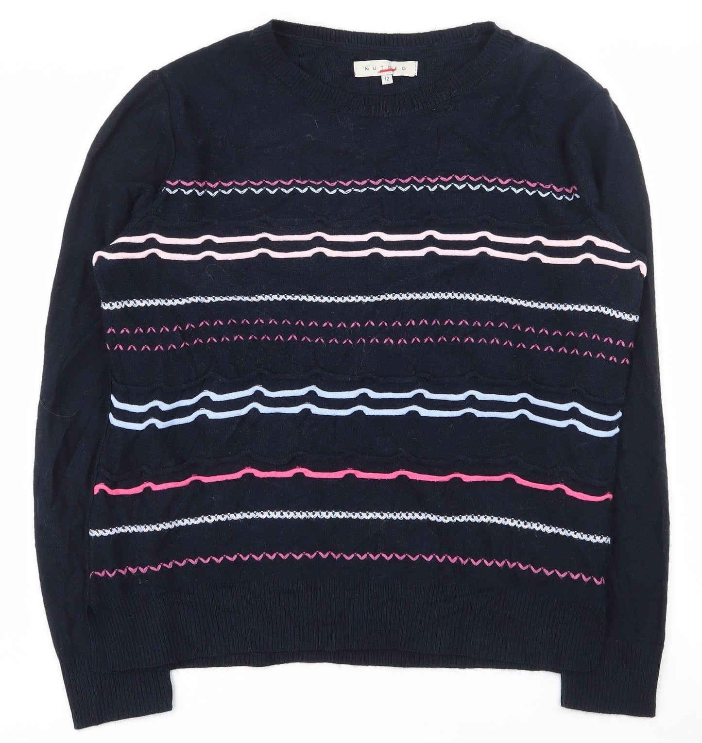 Nutmeg Womens Blue Round Neck  Acrylic Pullover Jumper Size 12