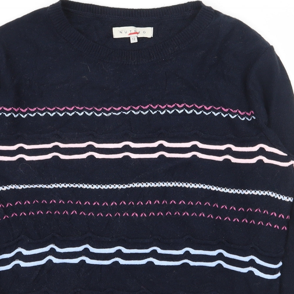 Nutmeg Womens Blue Round Neck  Acrylic Pullover Jumper Size 12