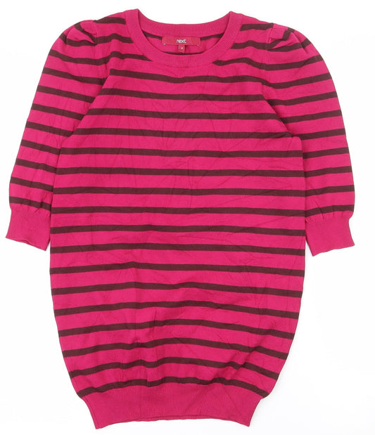 NEXT Womens Pink Round Neck Striped Viscose Pullover Jumper Size 8