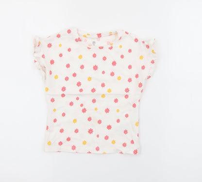 RTR Girls White Floral Cotton Pullover T-Shirt Size 5 Years Crew Neck
