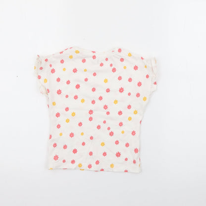 RTR Girls White Floral Cotton Pullover T-Shirt Size 5 Years Crew Neck