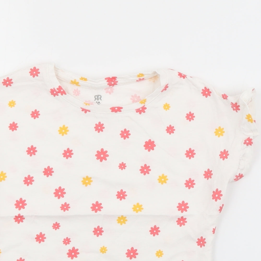 RTR Girls White Floral Cotton Pullover T-Shirt Size 5 Years Crew Neck