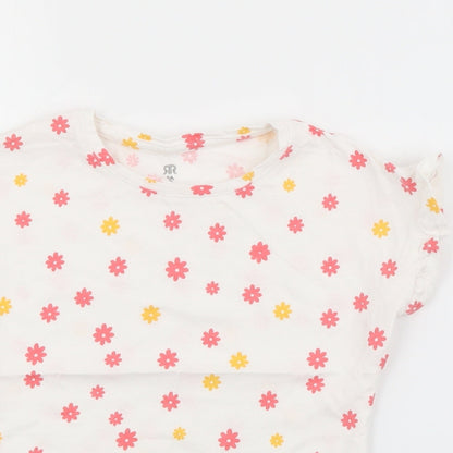 RTR Girls White Floral Cotton Pullover T-Shirt Size 5 Years Crew Neck