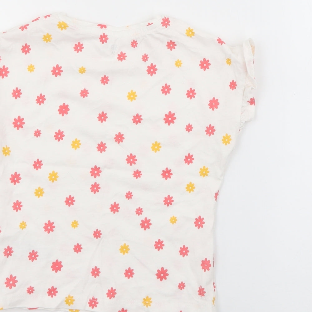 RTR Girls White Floral Cotton Pullover T-Shirt Size 5 Years Crew Neck