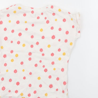 RTR Girls White Floral Cotton Pullover T-Shirt Size 5 Years Crew Neck