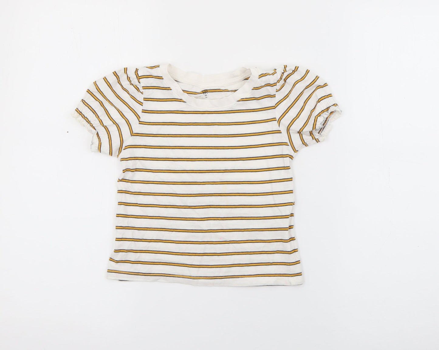 RTR Girls White Striped Cotton Pullover T-Shirt Size 5 Years Crew Neck