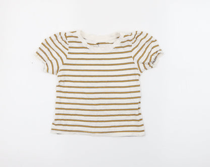 RTR Girls White Striped Cotton Pullover T-Shirt Size 5 Years Crew Neck