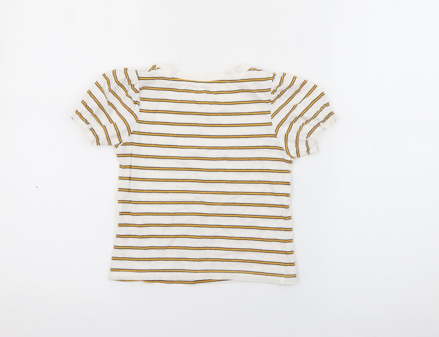 RTR Girls White Striped Cotton Pullover T-Shirt Size 5 Years Crew Neck