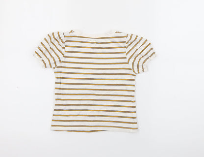 RTR Girls White Striped Cotton Pullover T-Shirt Size 5 Years Crew Neck