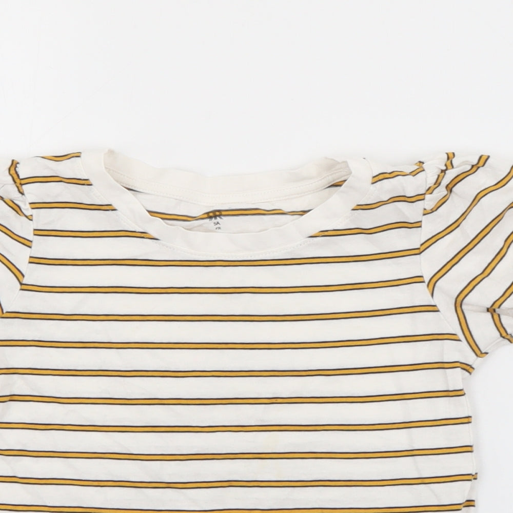 RTR Girls White Striped Cotton Pullover T-Shirt Size 5 Years Crew Neck