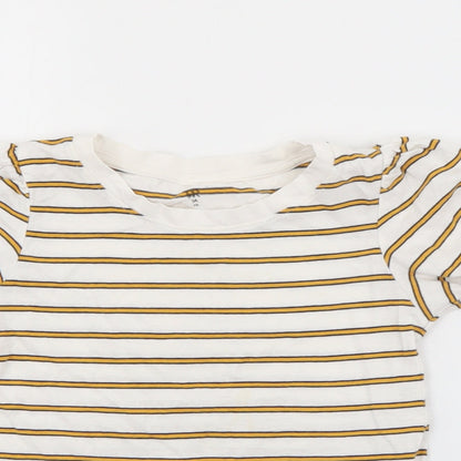 RTR Girls White Striped Cotton Pullover T-Shirt Size 5 Years Crew Neck