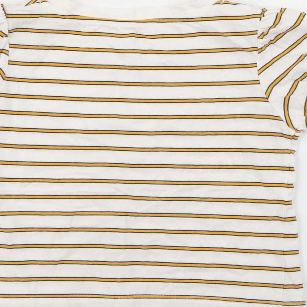 RTR Girls White Striped Cotton Pullover T-Shirt Size 5 Years Crew Neck
