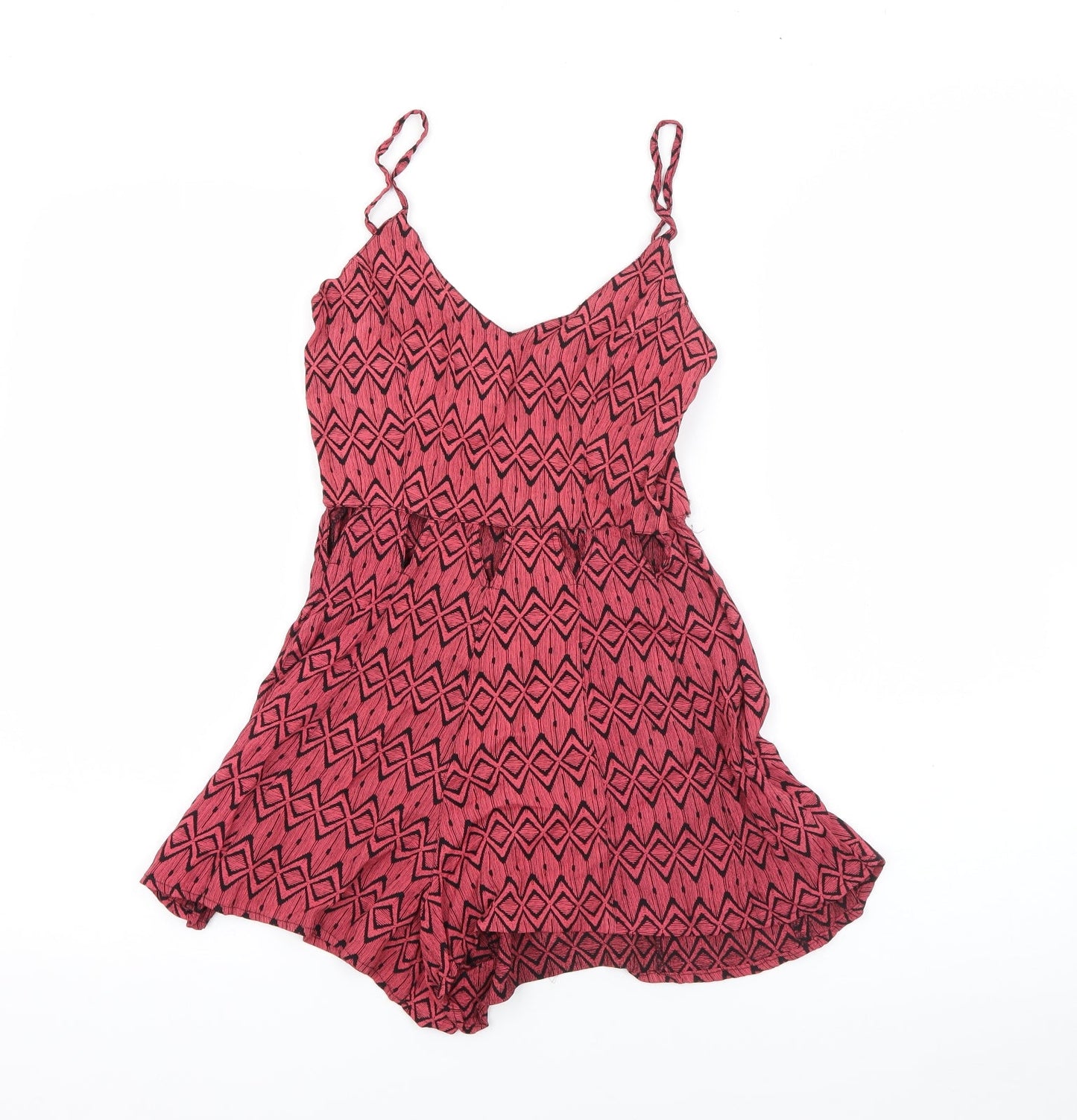 Topshop Womens Red Geometric Viscose Playsuit One-Piece Size 6