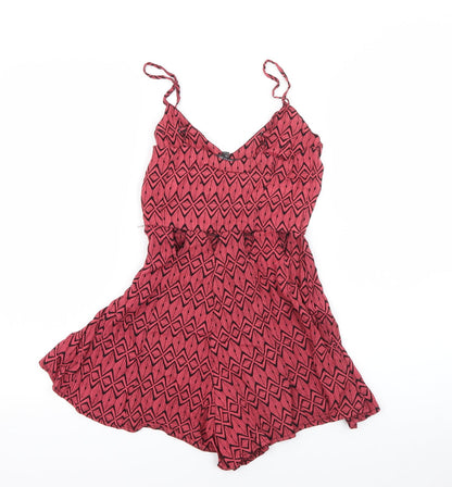 Topshop Womens Red Geometric Viscose Playsuit One-Piece Size 6