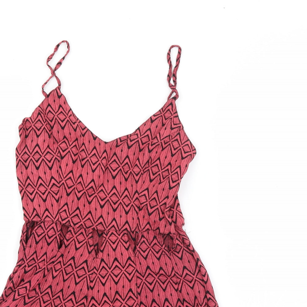 Topshop Womens Red Geometric Viscose Playsuit One-Piece Size 6