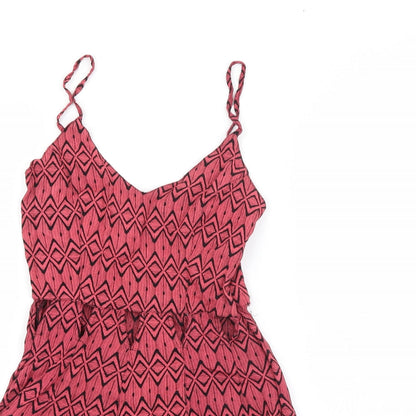 Topshop Womens Red Geometric Viscose Playsuit One-Piece Size 6