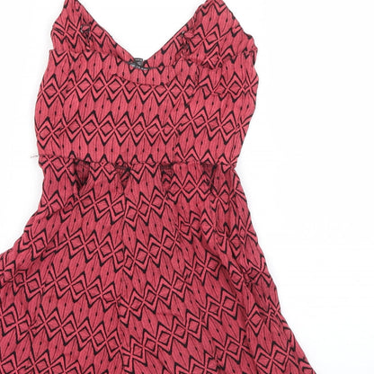 Topshop Womens Red Geometric Viscose Playsuit One-Piece Size 6