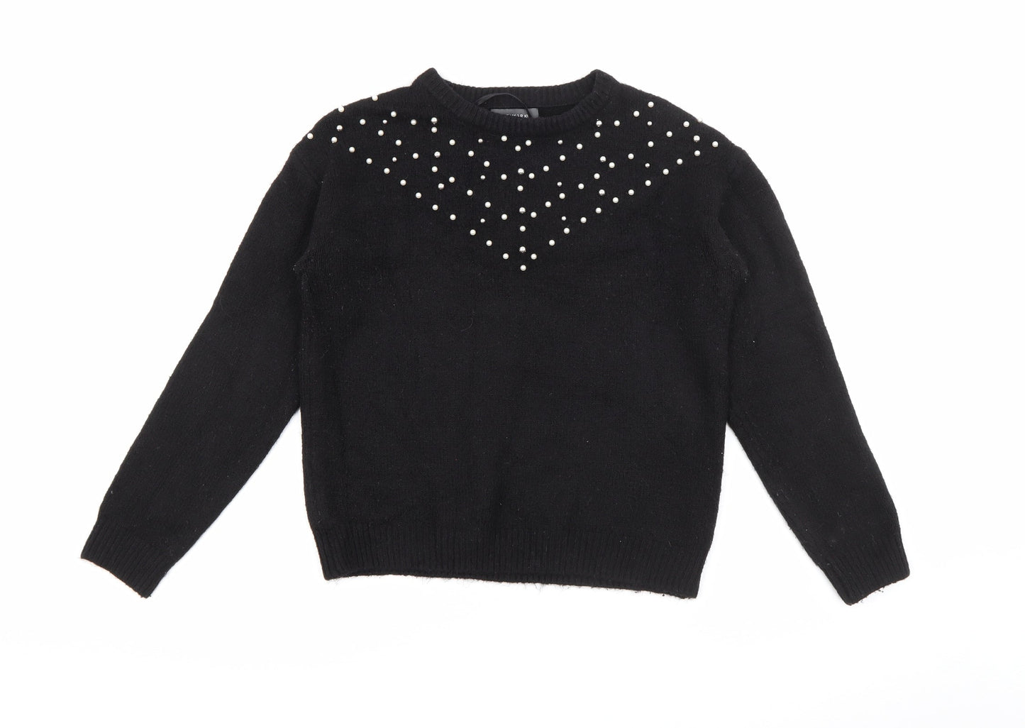 Primark Womens Black Crew Neck  Acrylic Pullover Jumper Size 2XS