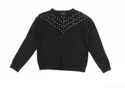 Primark Womens Black Crew Neck  Acrylic Pullover Jumper Size 2XS