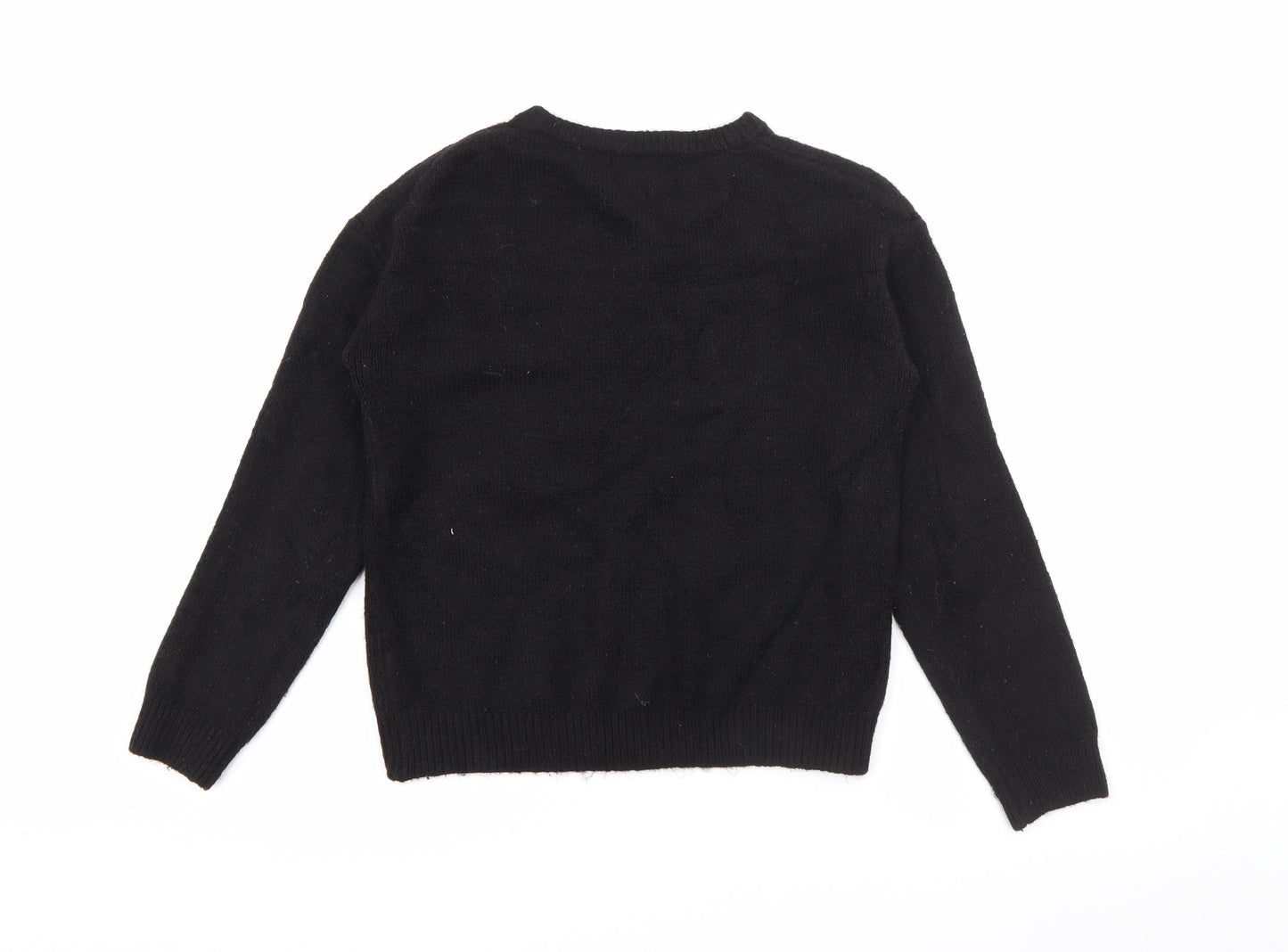 Primark Womens Black Crew Neck  Acrylic Pullover Jumper Size 2XS