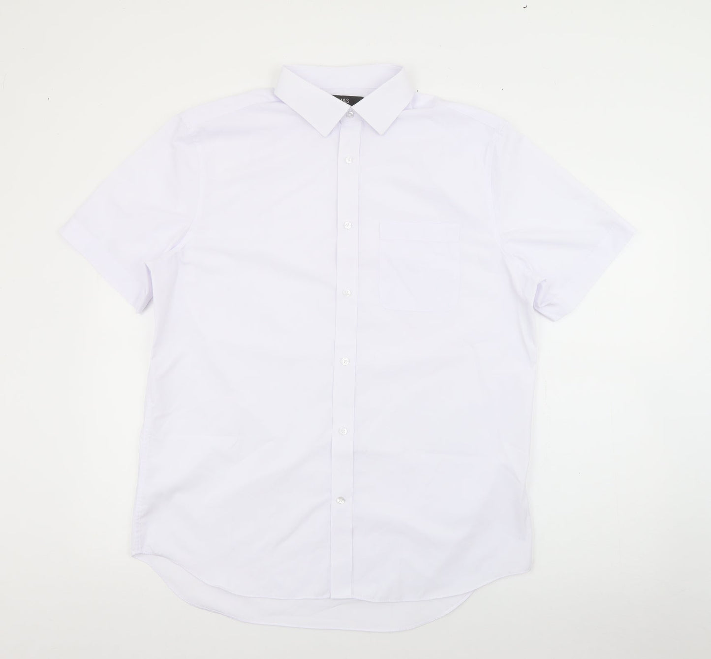 Mens UK Size 16 Marks and Spencer White  Button-Up Short Sleeve Casual Shirt