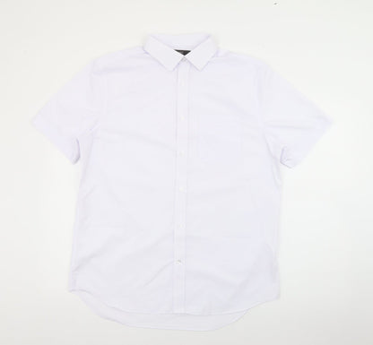 Mens UK Size 16 Marks and Spencer White  Button-Up Short Sleeve Casual Shirt