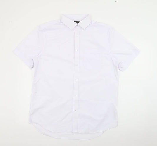 Mens UK Size 16 Marks and Spencer White  Button-Up Short Sleeve Casual Shirt