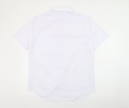 Mens UK Size 16 Marks and Spencer White  Button-Up Short Sleeve Casual Shirt