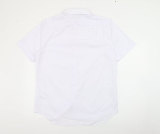 Mens UK Size 16 Marks and Spencer White  Button-Up Short Sleeve Casual Shirt