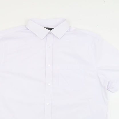 Mens UK Size 16 Marks and Spencer White  Button-Up Short Sleeve Casual Shirt