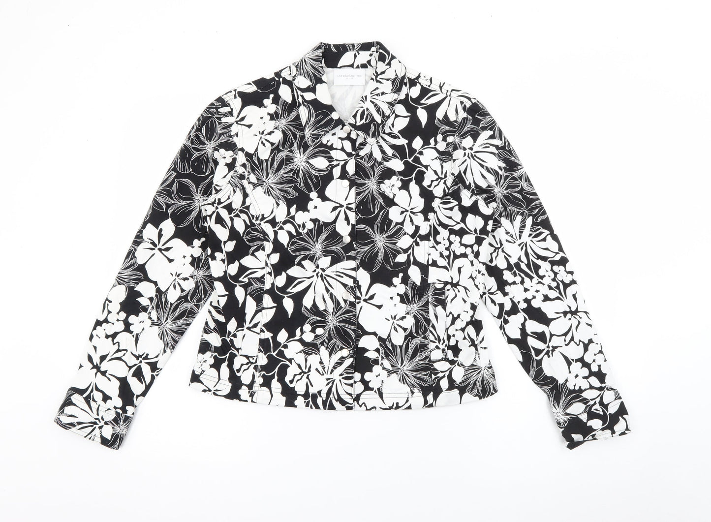Liz Clasiborne Womens Black Floral  Jacket  Size S  Snap