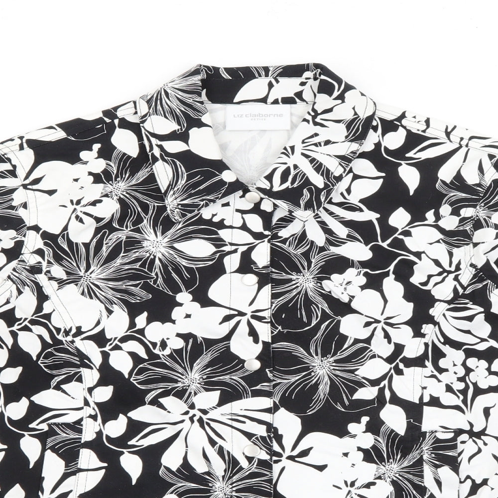 Liz Clasiborne Womens Black Floral  Jacket  Size S  Snap