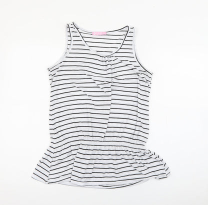 L&H Womens White Striped Cotton Camisole Tank Size XL Scoop Neck