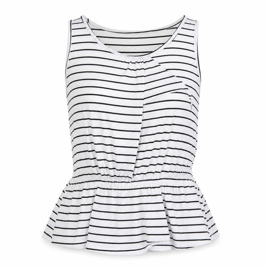 Front view of L&H women’s white striped cotton camisole tank, size XL, scoop neck