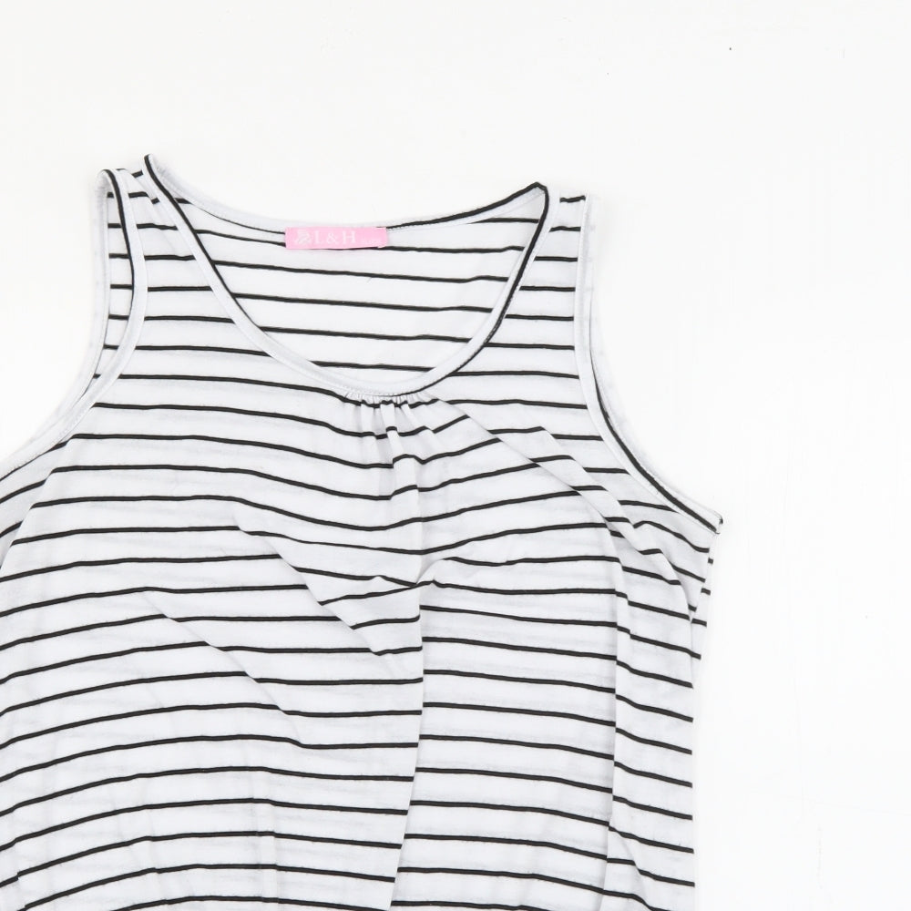 L&H Womens White Striped Cotton Camisole Tank Size XL Scoop Neck