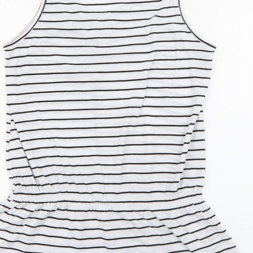 L&H Womens White Striped Cotton Camisole Tank Size XL Scoop Neck