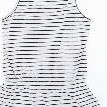 L&H Womens White Striped Cotton Camisole Tank Size XL Scoop Neck