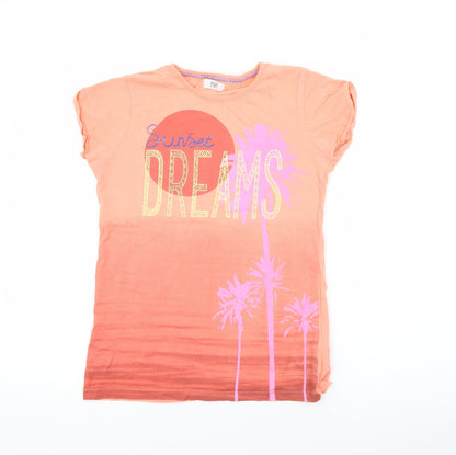 F&F Girls Orange  Cotton Pullover T-Shirt Size 12-13 Years Crew Neck