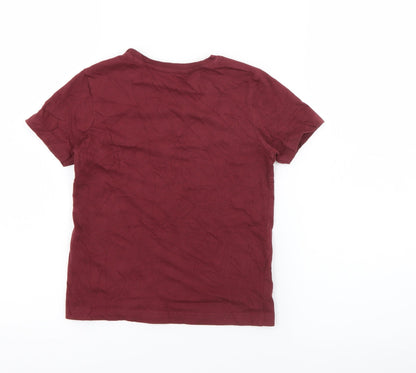 George Boys Red  Cotton Pullover T-Shirt Size 5-6 Years Crew Neck