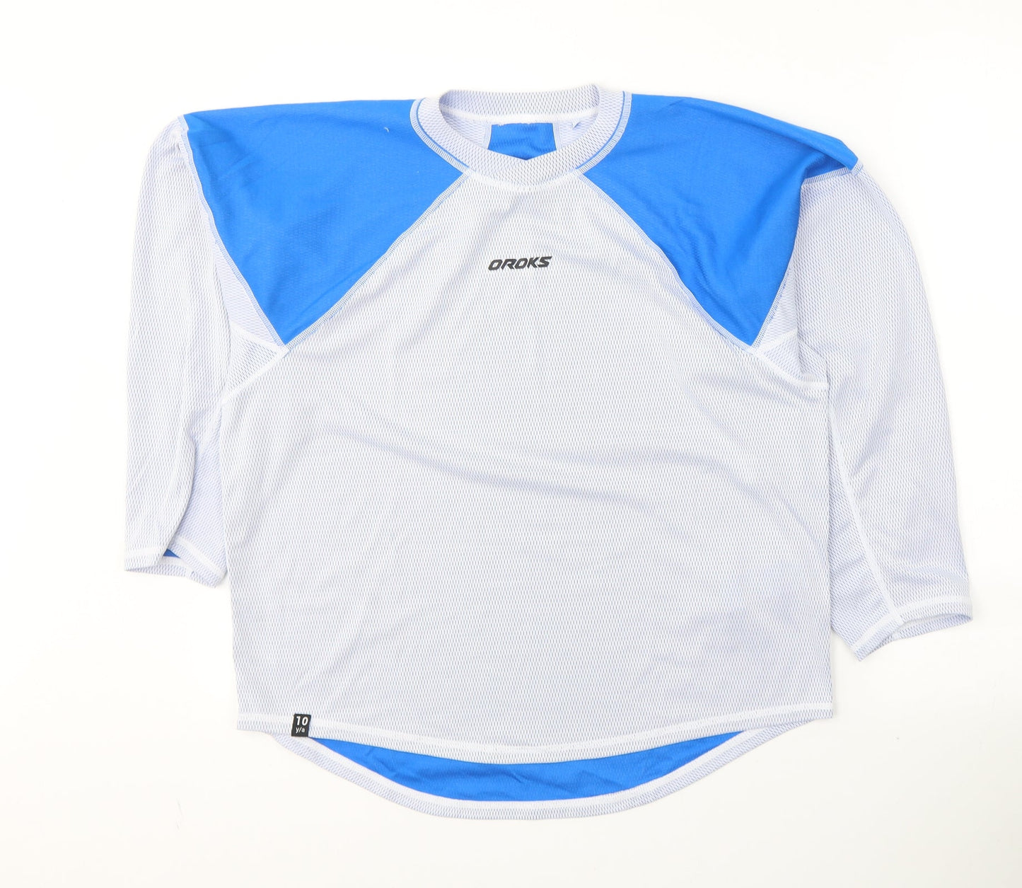 DECATHLON Boys White Colourblock Polyester Pullover T-Shirt Size 10-11 Years Round Neck Pullover - Activewear
