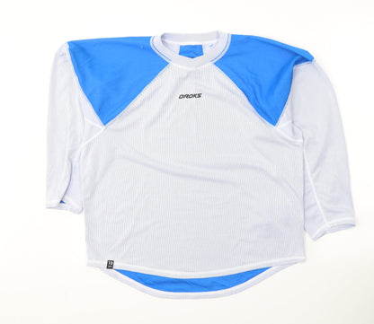 DECATHLON Boys White Colourblock Polyester Pullover T-Shirt Size 10-11 Years Round Neck Pullover - Activewear