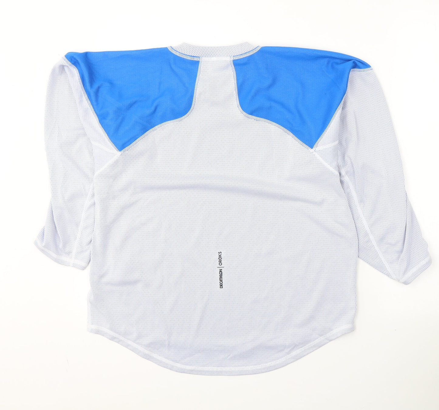 DECATHLON Boys White Colourblock Polyester Pullover T-Shirt Size 10-11 Years Round Neck Pullover - Activewear
