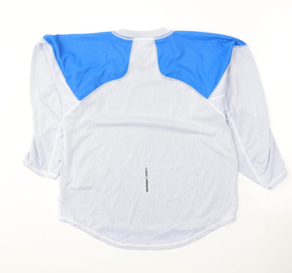 DECATHLON Boys White Colourblock Polyester Pullover T-Shirt Size 10-11 Years Round Neck Pullover - Activewear