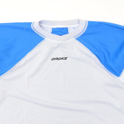 DECATHLON Boys White Colourblock Polyester Pullover T-Shirt Size 10-11 Years Round Neck Pullover - Activewear