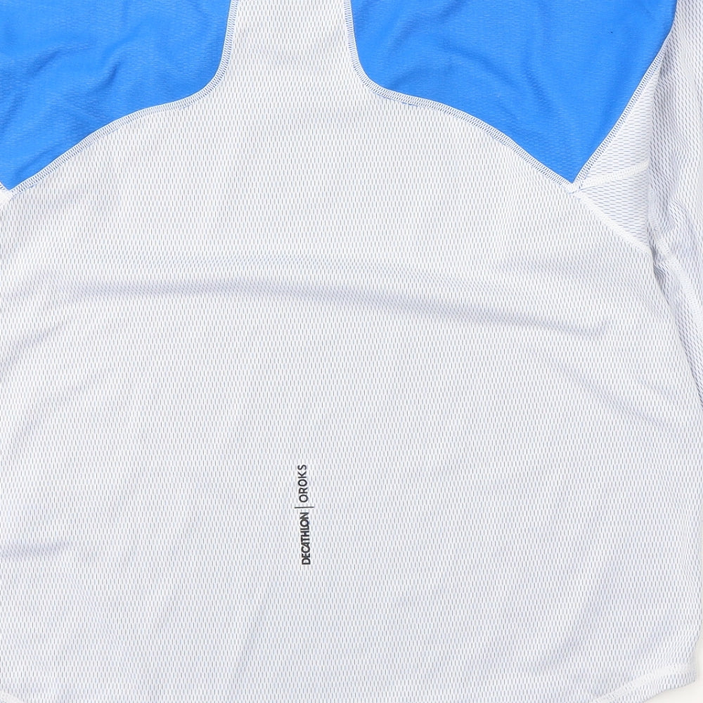 DECATHLON Boys White Colourblock Polyester Pullover T-Shirt Size 10-11 Years Round Neck Pullover - Activewear