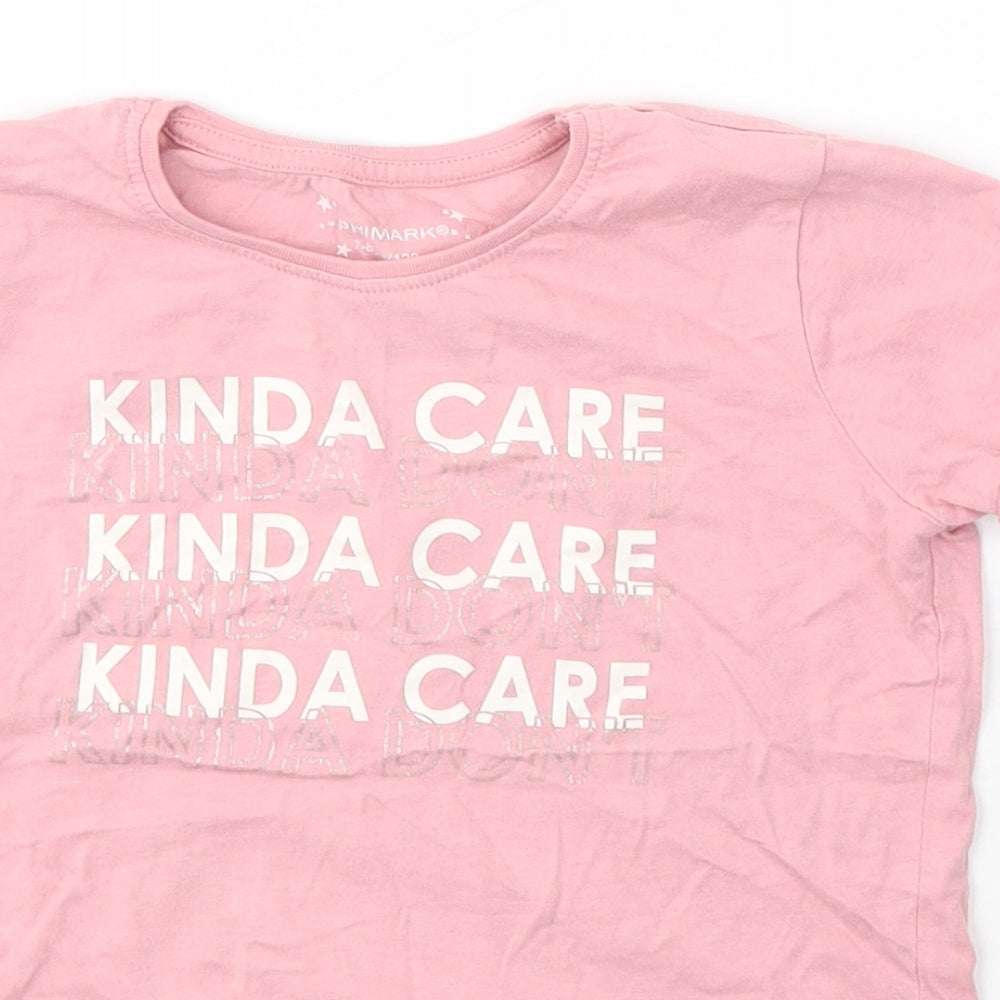 Primark Girls Pink  Cotton Basic T-Shirt Size 7-8 Years Round Neck Pullover - Don't/kinda care